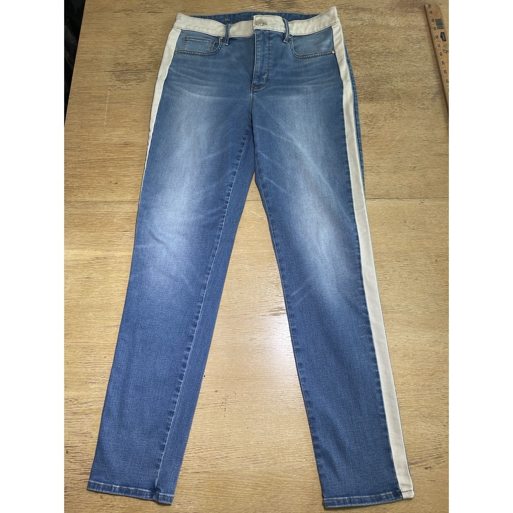 White House Black Market The Slim‎ Ankle Blue Jeans w/ White Accent High Rise 8L